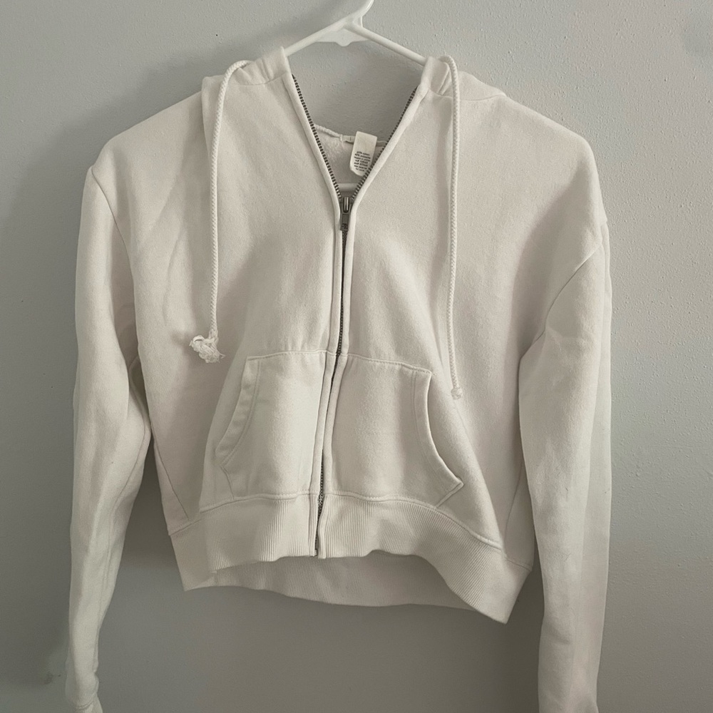 Cropped White Zip-Up